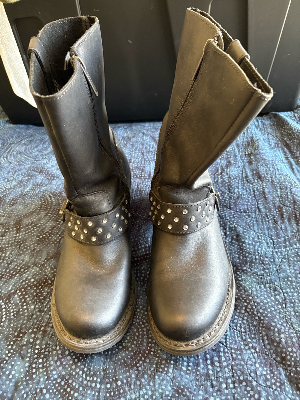 Harley-Davidson Black Studded Leather Combat Moto Boots
